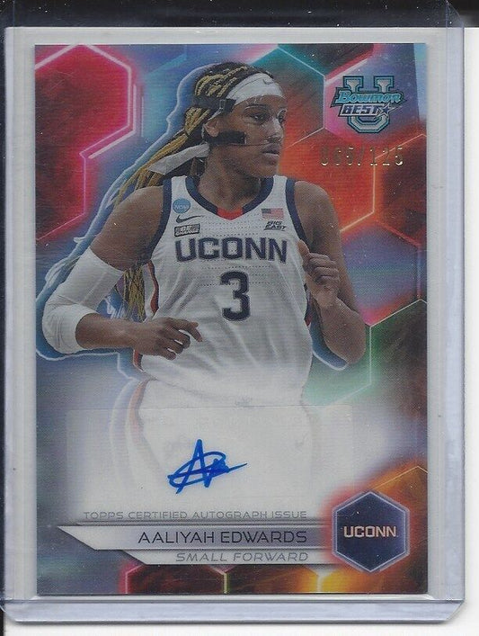 AALIYAH EDWARDS 2023 BOWMANS BEST UNIVERSITY UCONN REFRACTOR AUTO #D 65/125