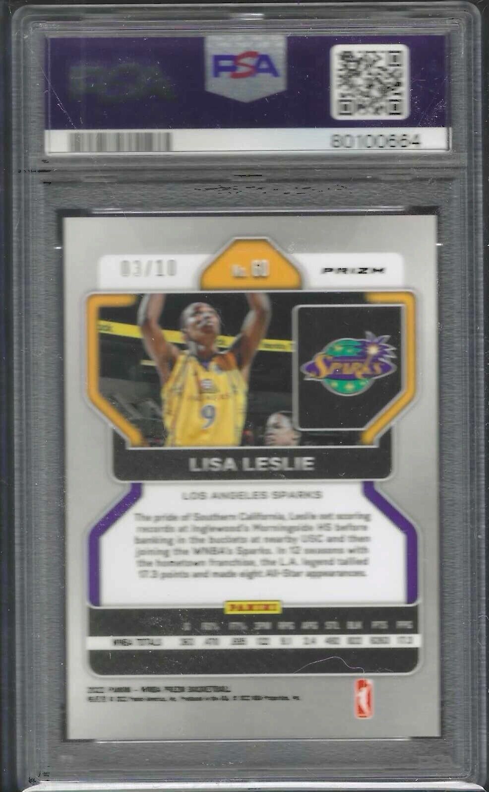LISA LESLIE 2020 PANINI PRIZM WNBA GOLD PRIZM #D 3/10 PSA 9 MINT POP 3