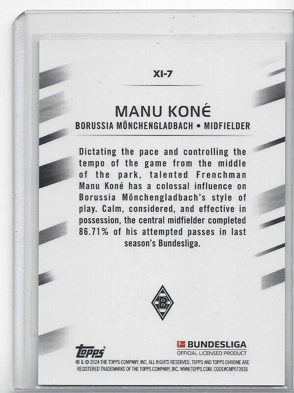 MANU KONE 2023-24 TOPPS CHROME BUNDESLIGA TOP XI GOLD REFRACTOR #D 38/50