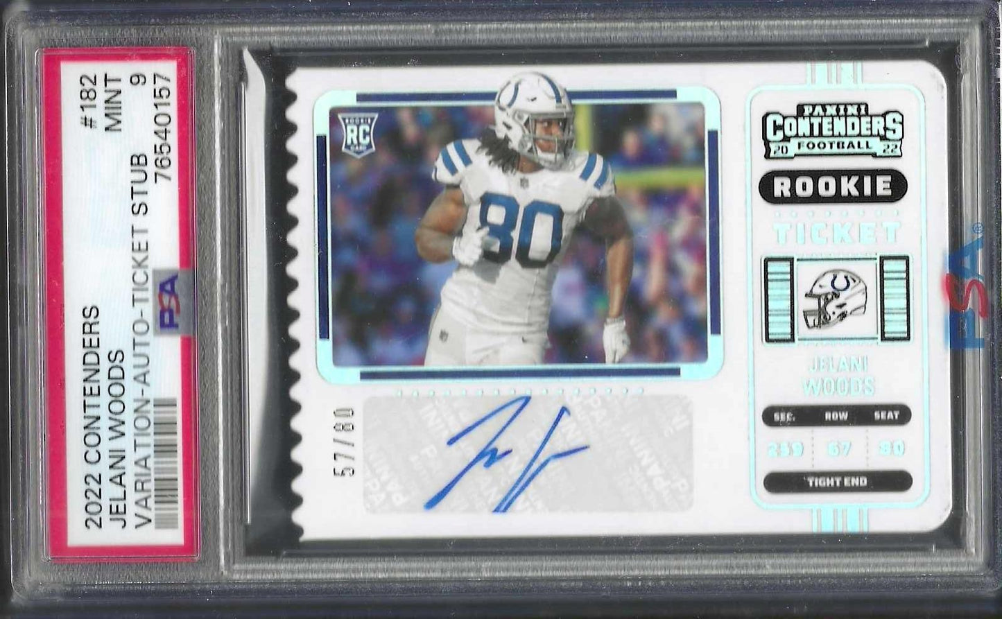 JELANI WOODS 2022 PANINI CONTENDERS TICKET STUB AUTO RC /80 PSA 9 MINT POP 3