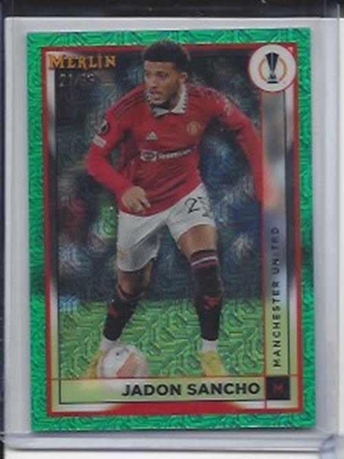 JADON SANCHO 2022-23 TOPPS MERLIN CHROME GREEN MOJO REFRACTOR #D 21/99