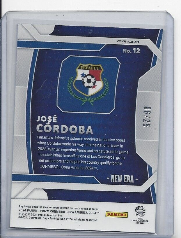 JOSE CORDOBA 2024 PANINI PRIZM COPA AMERICA NEW ERA ORANGE PRIZMS RC #D 6/25