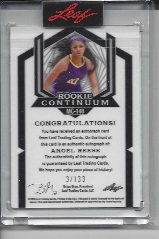 ANGEL REESE 2023 LEAF ROOKIE CONTINUUM ROOKIE AUTO #D /133