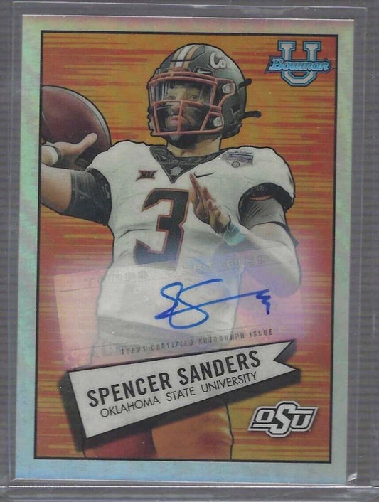 SPENCER SANDERS 2022 BOWMAN CHROME UNIVERSIT REFRACTOR 52 THROWBACK AUTO #D 7/99