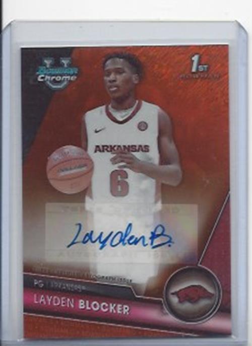 LAYDEN BLOCKER 2023-24 BOWMAN CHROME UNIV 1ST ORANGE SHIMMER REFRACTOR AUTO /25