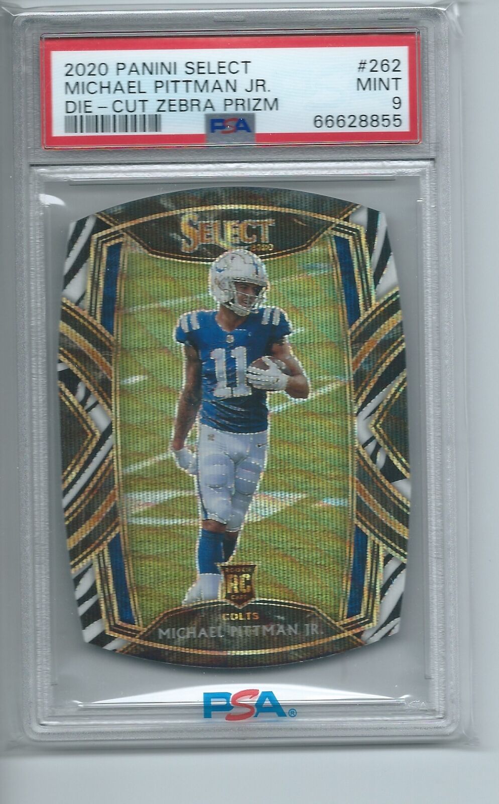 MICHAEL PITTMAN JR 2020 PANINI SELECT DIE CUT ZEBRA PRIZM RC #262 PSA 9 POP 7