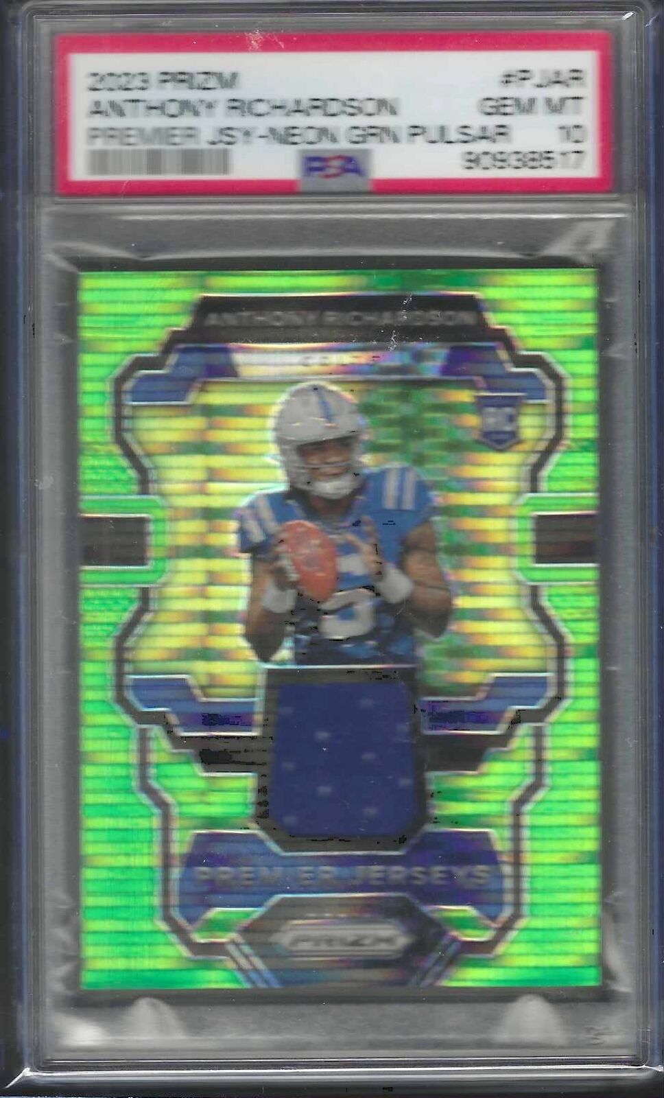 ANTHONY RICHARDSON 2023 PANINI PRIZM GREEN PULSAR ROOKIE JERSEY PSA 10 GEM MINT