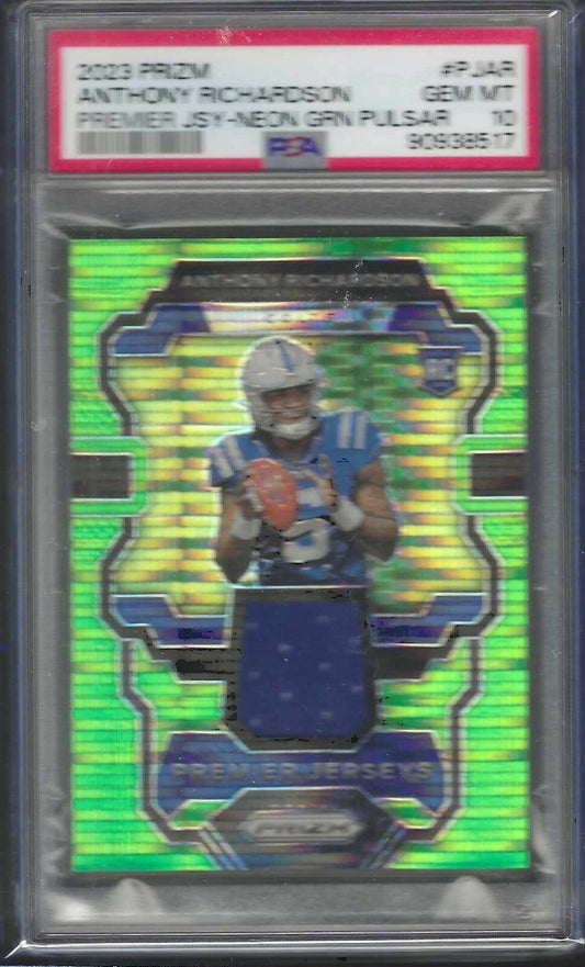 ANTHONY RICHARDSON 2023 PANINI PRIZM GREEN PULSAR ROOKIE JERSEY PSA 10 GEM MINT