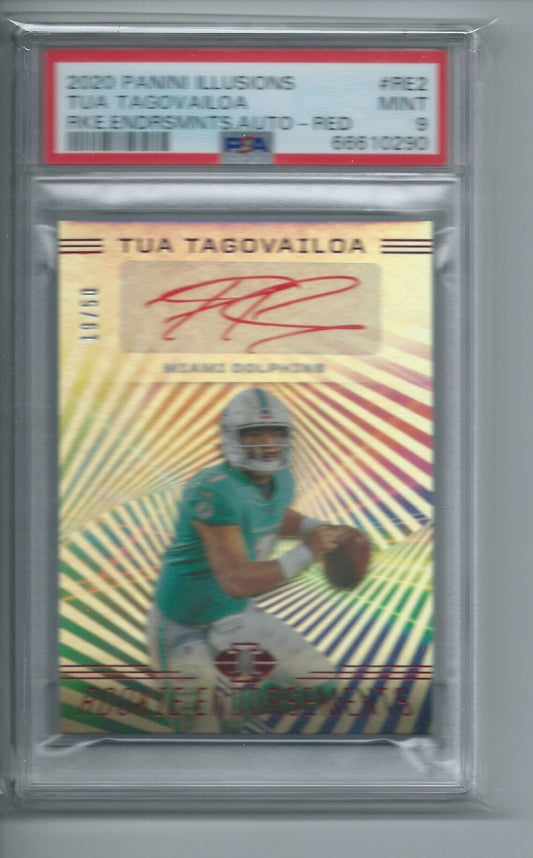 TUA TAGOVAILOA 2020 PANINI ILLUSIONS ROOKIE ENDORSEMENTS RED AUTO RC 19/50 PSA 9