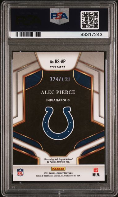 ALEC PIERCE 2022 PANINI SELECT ROOKIE SIGNATURES AUTO RC #D 174/199 PSA 10 POP 5