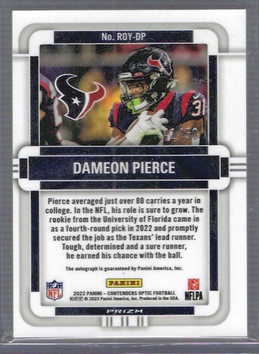 DAMEON PIERCE 2022 PANINI OPTIC CONTENDERS ORANGE PRIZM ROTY AUTO RC #D 41/50
