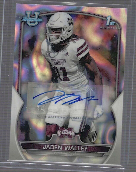 JADEN WALLEY 2022 BOWMAN UNIVERSITY CHROME WAVE REFRACTOR 1ST AUTO #D 010/199