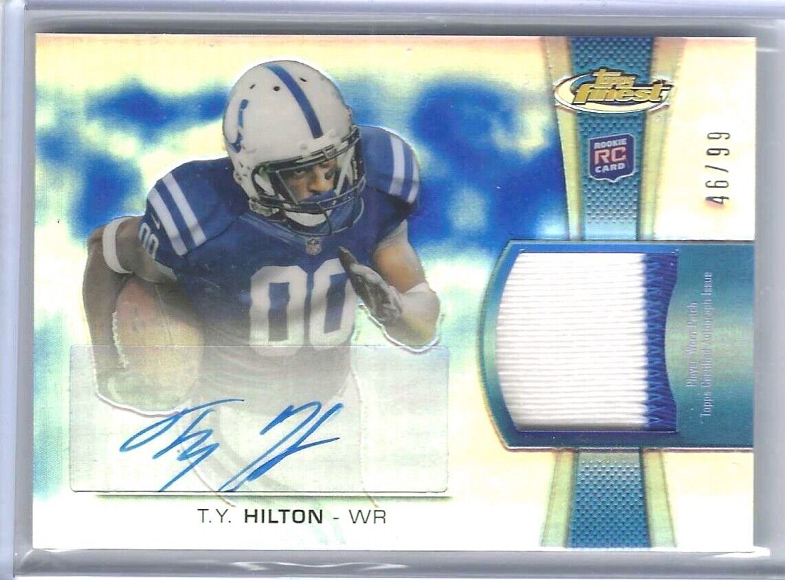 TY HILTON 2012 TOPPS FINEST BLUE REFRACTOR RPA ROOKIE PATCH AUTO RC #D 46/99