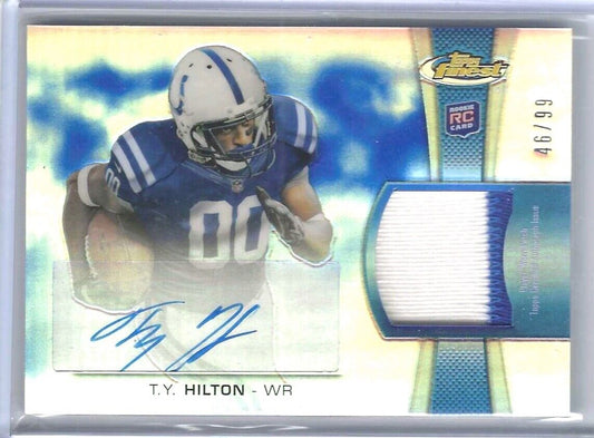 TY HILTON 2012 TOPPS FINEST BLUE REFRACTOR RPA ROOKIE PATCH AUTO RC #D 46/99