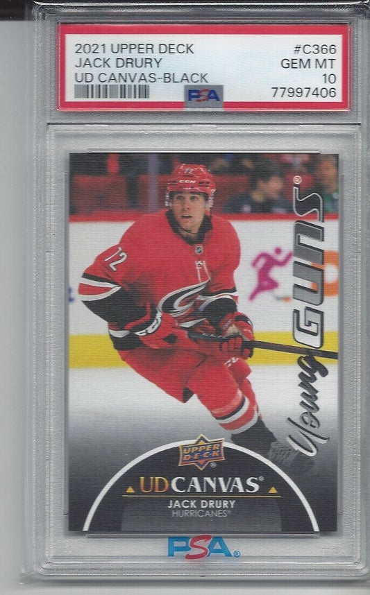 JACK DRURY 2021 UPPER DECK YOUNG GUNS CANVAS BLACK SSP RC #366 PSA 10 GEM POP 5