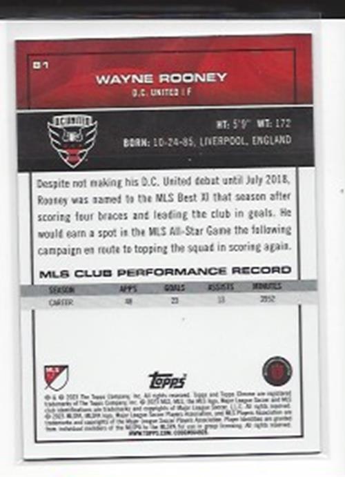 WAYNE ROONEY 2023 TOPPS CHROME MLS BLUE MINI DIAMOND FLASHBACKS REFRACTOR /199
