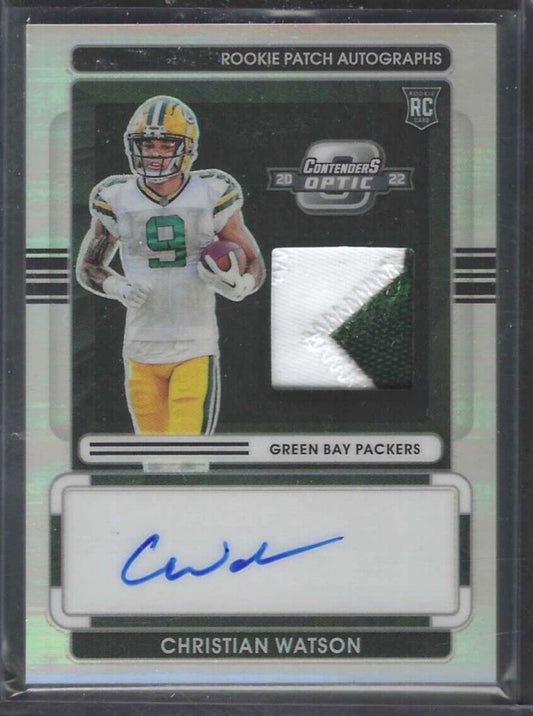 CHRISTIAN WATSON 2022 PANINI OPTIC CONTENDERS RPA ROOKIE PATCH AUTO RC #D 47/75