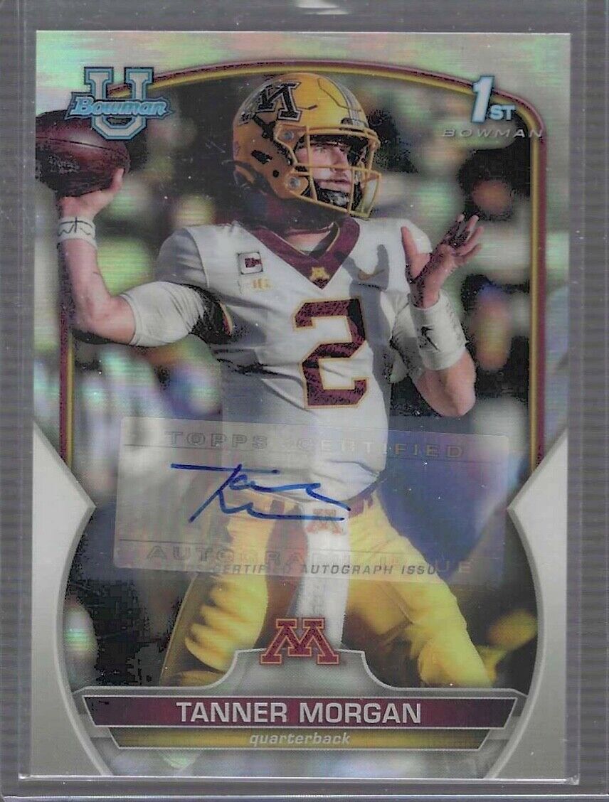 TANNER MORGAN 2022 BOWMAN UNIVERSITY CHROME REFRACTOR 1ST AUTO #D 384/499