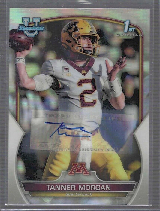 TANNER MORGAN 2022 BOWMAN UNIVERSITY CHROME REFRACTOR 1ST AUTO #D 384/499