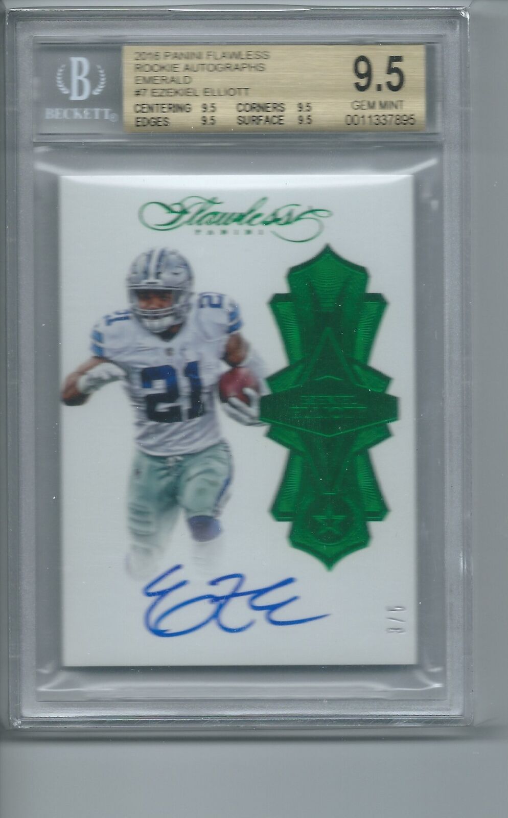 EZEKIEL ELLIOTT 2016 PANINI FLAWLESS EMERALD ON CARD AUTO RC /5 BGS 9.5 POP 1/1