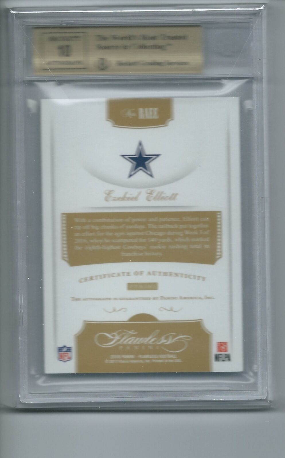 EZEKIEL ELLIOTT 2016 PANINI FLAWLESS EMERALD ON CARD AUTO RC /5 BGS 9.5 POP 1/1