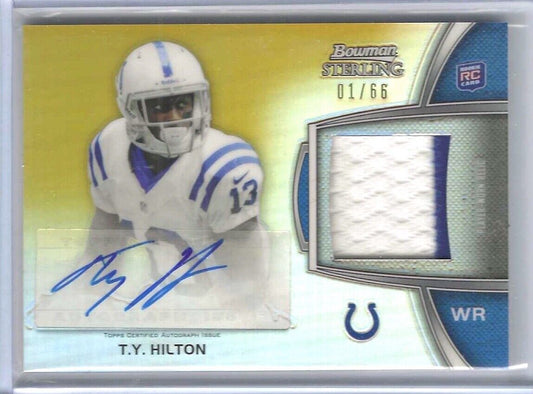 TY HILTON 2012 TOPPS BOWMAN STERLING GOLD REFRACTOR ROOKIE PATCH AUTO RC #D 1/66