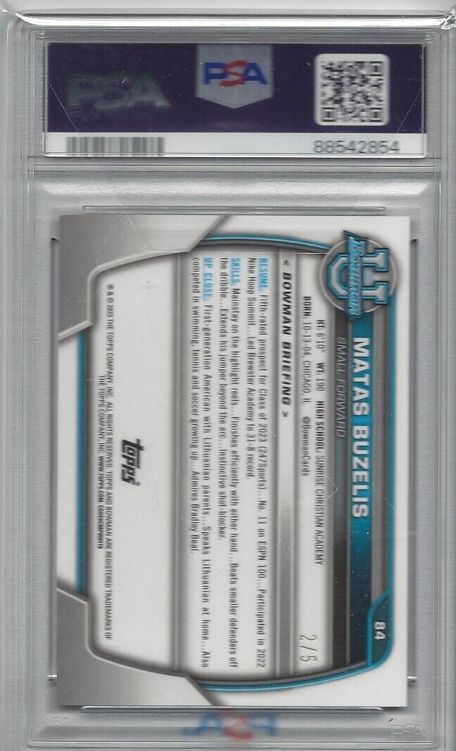 MATAS BUZELIS 2022 BOWMAN CHROME UNIVERSITY 1ST RED REFRACTOR #D 2/5 PSA 8 POP 1