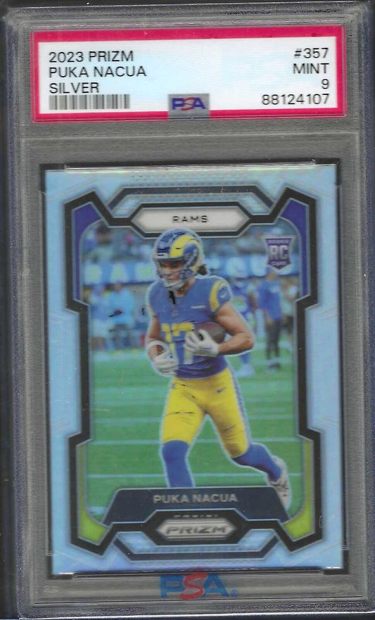 PUKA NACUA 2023 PANINI PRIZM SILVER PRIZM ROOKIE RC #357 PSA 9 MINT