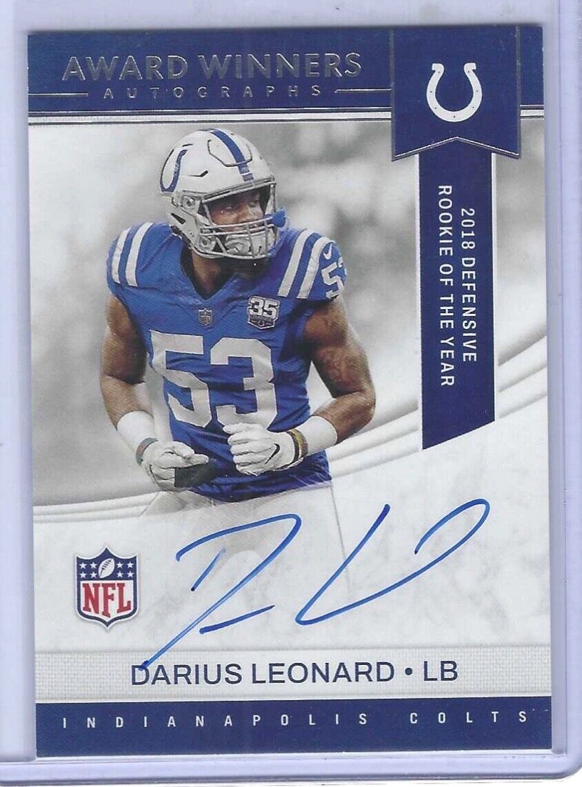 DARIUS LEONARD 2022 PANINI AWARD WINNERS 2018 DEFENSIVE ROTY ON CARD AUTO AWA-DL