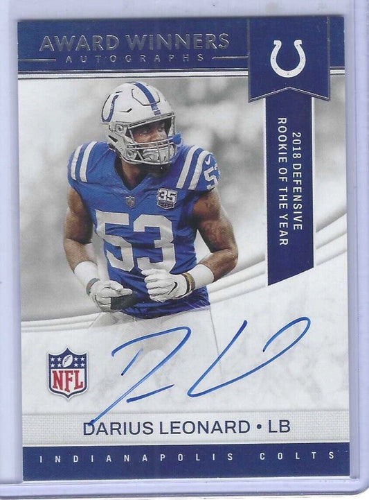 DARIUS LEONARD 2022 PANINI AWARD WINNERS 2018 DEFENSIVE ROTY ON CARD AUTO AWA-DL