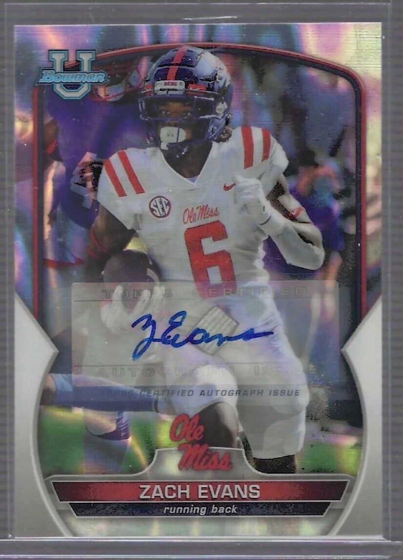 ZACH EVANS 2022 BOWMAN CHROME UNIVERSITY SILVER WAVE REFRACTOR AUTO #D 103/199