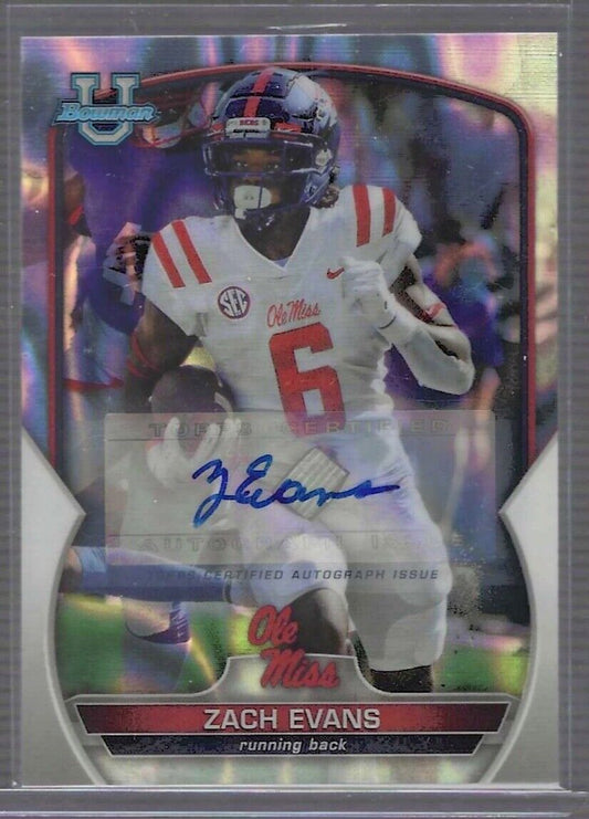 ZACH EVANS 2022 BOWMAN CHROME UNIVERSITY SILVER WAVE REFRACTOR AUTO #D 103/199