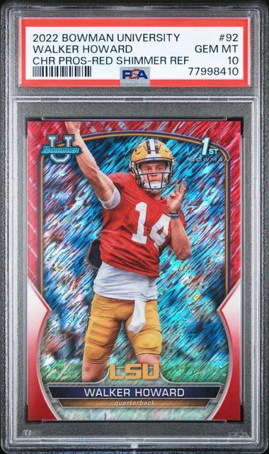 WALKER HOWARD 2022 BOWMAN UNIVERSITY CHROME 1ST RED SHIMMER /10 PSA 10 POP 1/1