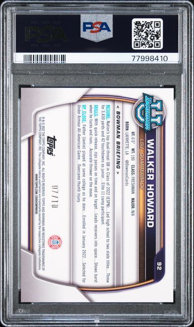 WALKER HOWARD 2022 BOWMAN UNIVERSITY CHROME 1ST RED SHIMMER /10 PSA 10 POP 1/1
