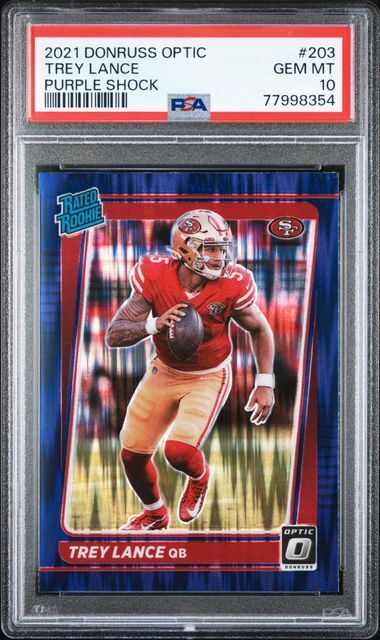TREY LANCE 2021 PANINI DONRUSS OPTIC PURPLE SHOCK RATED ROOKIE RC 203 PSA 10 GEM