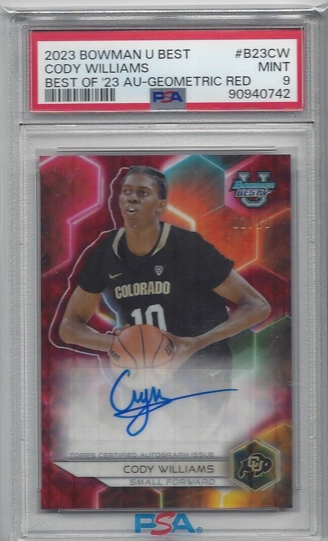 CODY WILLIAMS 2023 BOWMANS BEST UNIVERSITY RED REFRACTOR AUTO /10 PSA 9 POP 1/1