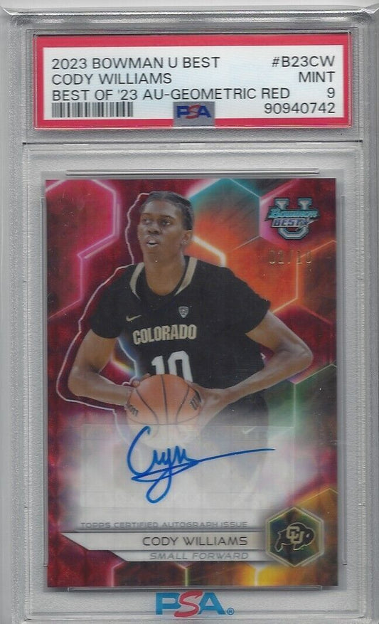 CODY WILLIAMS 2023 BOWMANS BEST UNIVERSITY RED REFRACTOR AUTO /10 PSA 9 POP 1/1