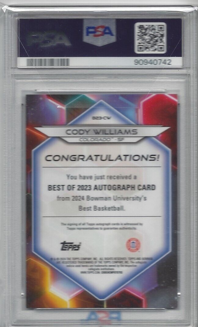 CODY WILLIAMS 2023 BOWMANS BEST UNIVERSITY RED REFRACTOR AUTO /10 PSA 9 POP 1/1