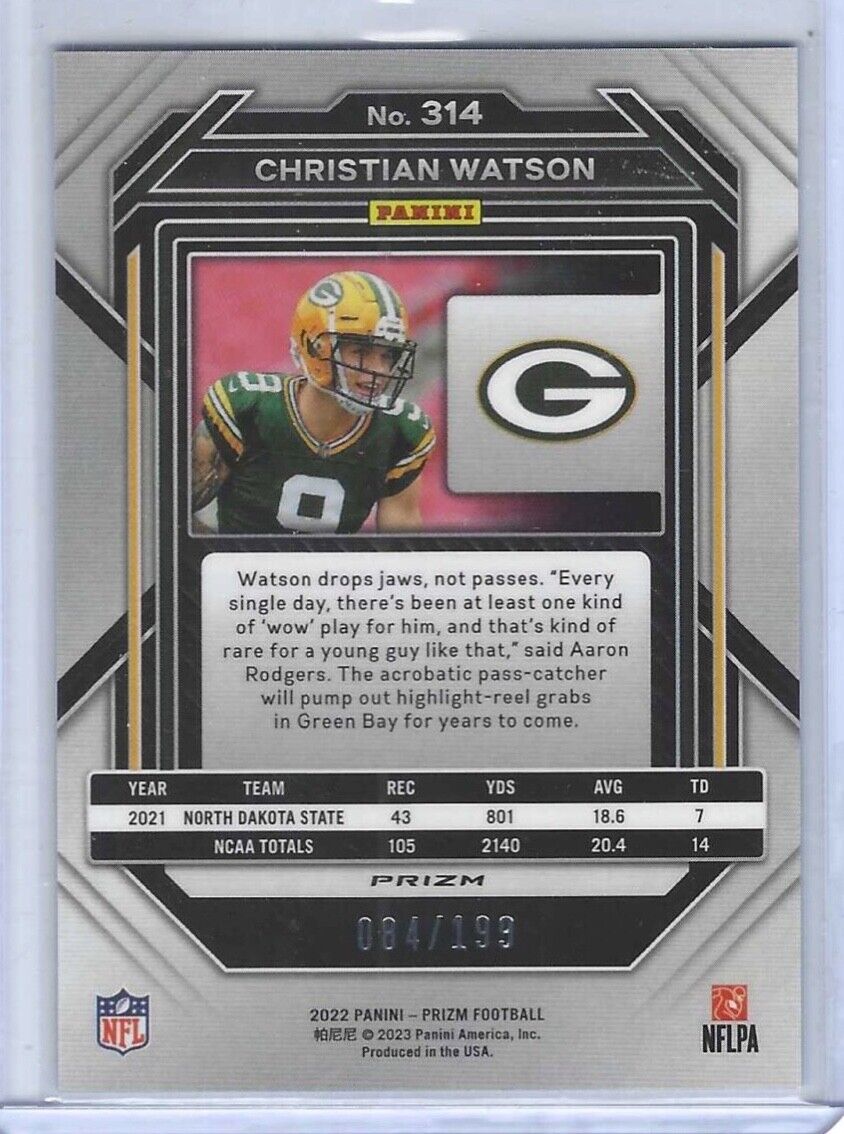 CHRISTIAN WATSON 2022 PANINI PRIZM BLUE WAVE PRIZM ROOKIE RC #D 084/199