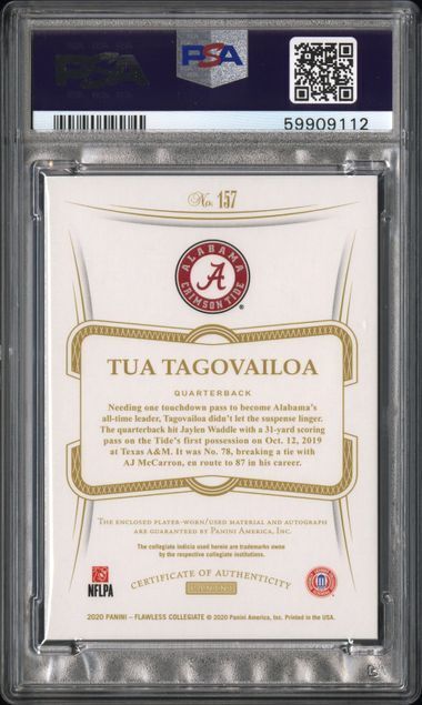 TUA TAGOVAILOA 2020 PANINI FLAWLESS RUBY PATCH AUTO RC #D 10/20 PSA 8 POP 1/1
