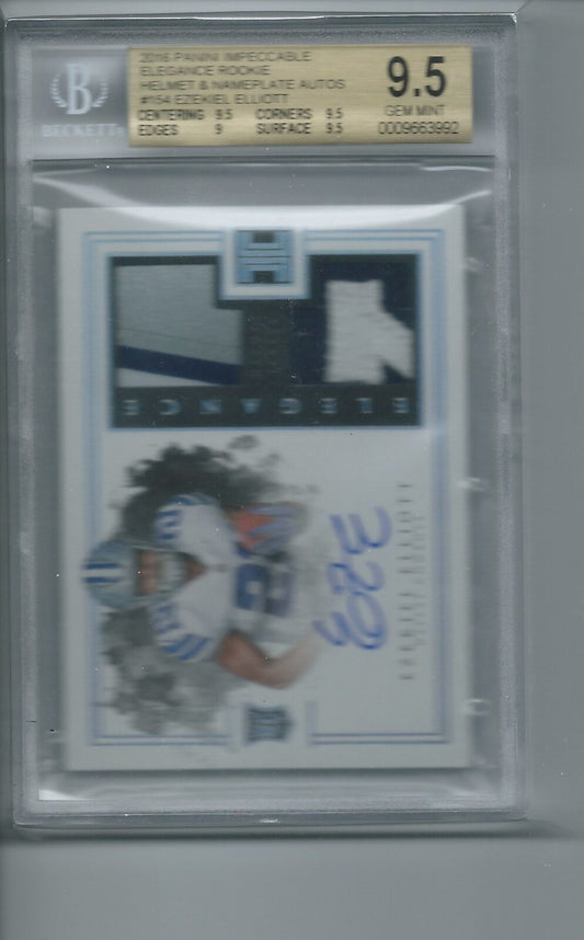 EZEKIEL ELLIOTT 2016 IMPECCABLE ELEGANCE DUAL PATCH AUTO RC #D /15 BGS 9.5 10 AU