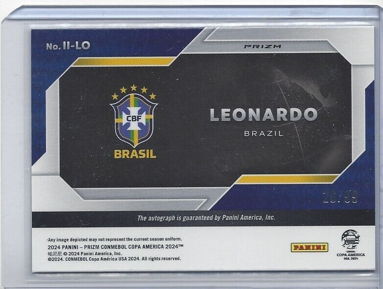 LEONARDO 2024 PANINI PRIZM COPA AMERICA SILVER PRIZMS BRAZIL AUTO #D 26/99