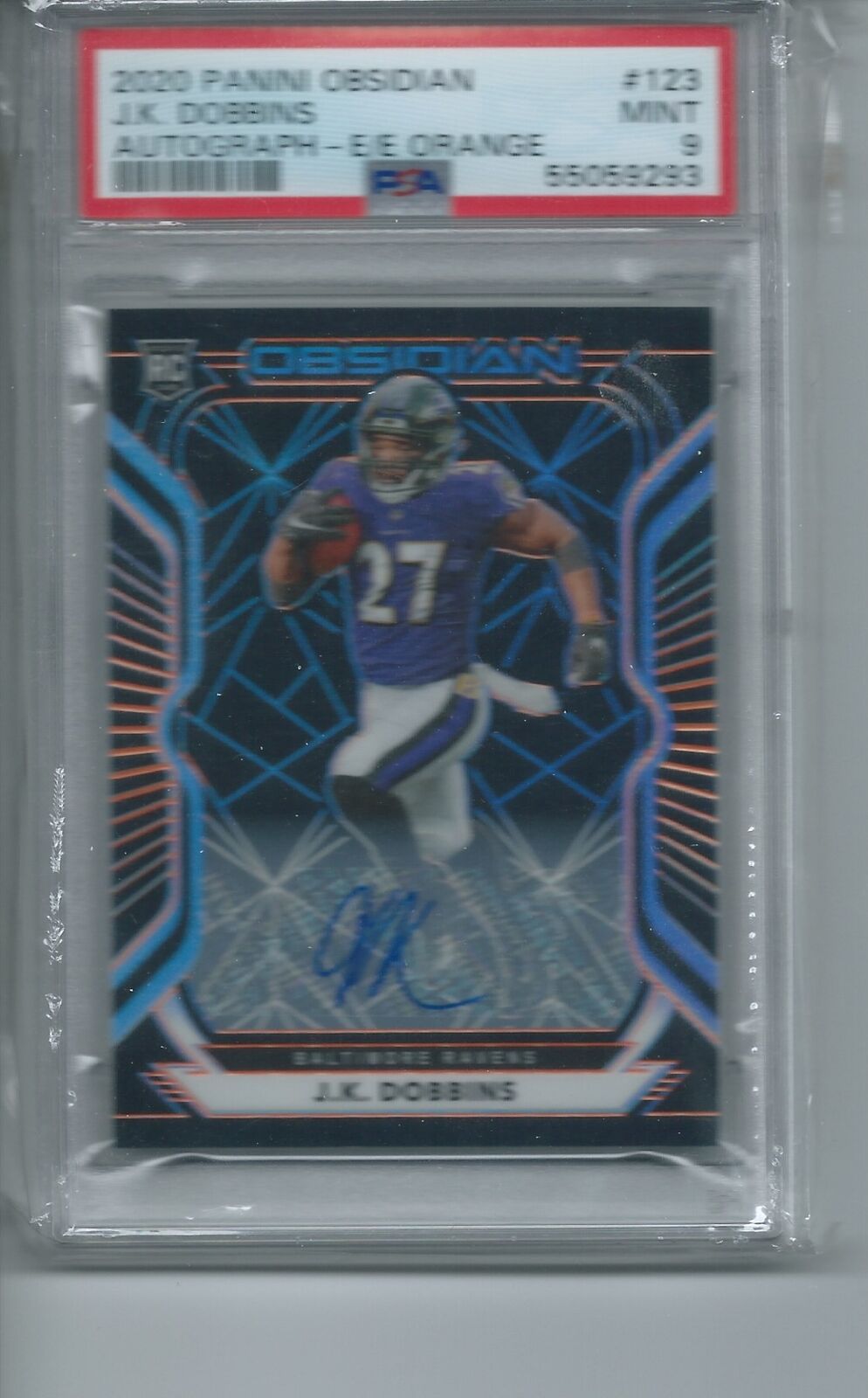 JK DOBBINS 2020 PANINI OBSIDIAN ORANGE ETCH AUTO RC #D 50/75 PSA 9 MINT POP 2