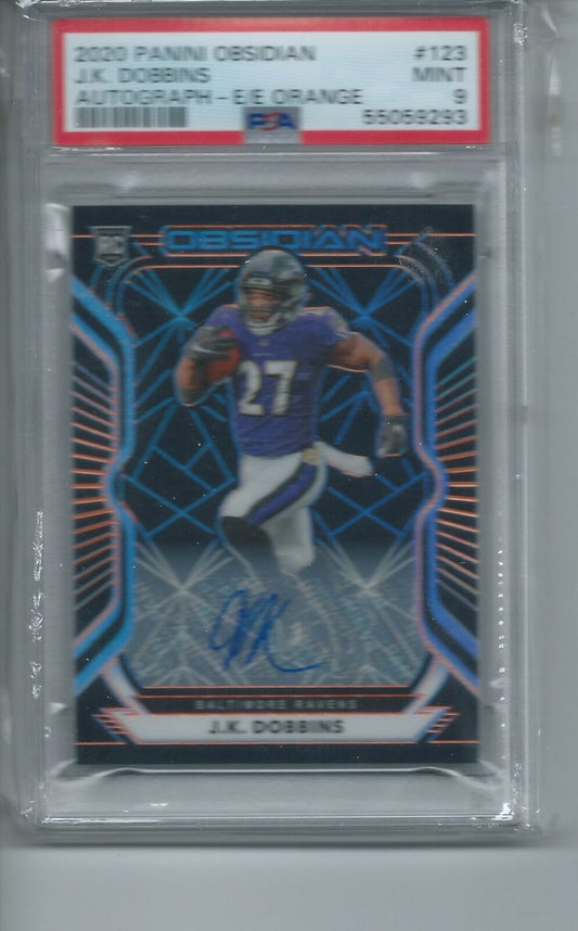 JK DOBBINS 2020 PANINI OBSIDIAN ORANGE ETCH AUTO RC #D 50/75 PSA 9 MINT POP 2