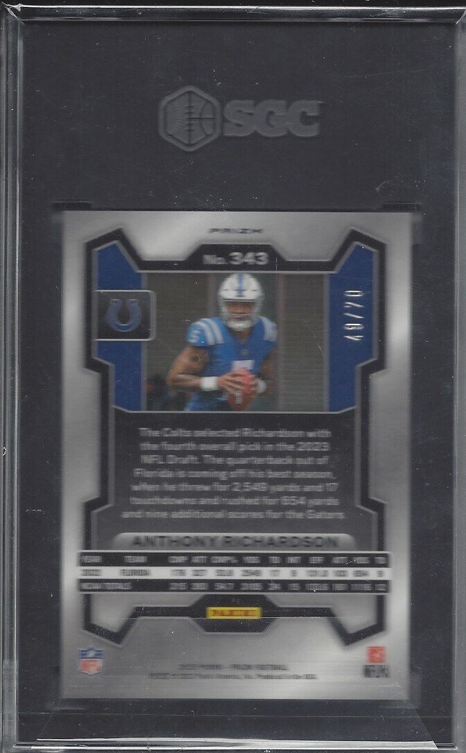 ANTHONY RICHARDSON 2023 PANINI PRIZM RED NO HUDDLE PRIZMS #D 49/70 SGC 10 GEM MT