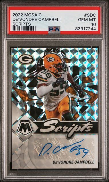 DE'VONDRE CAMPBELL 2022 PANINI MOSAIC SCRIPTS PRIZM AUTO PSA 10 GEM MINT POP 3
