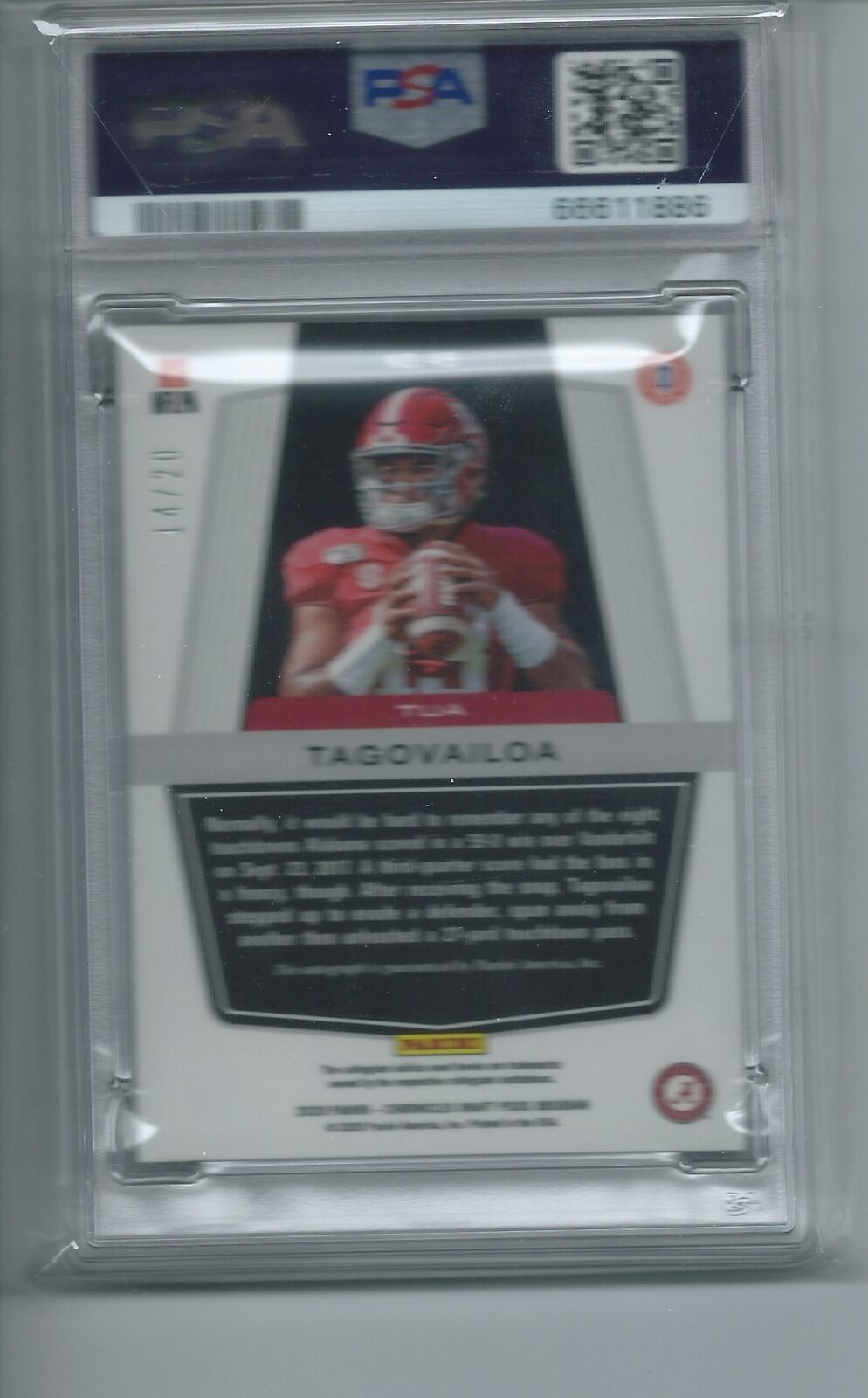 TUA TAGOVAILOA 2020 PANINI OBSIDIAN DRAFT PURPLE AUTO RC #D 14/20 PSA 10 POP 2