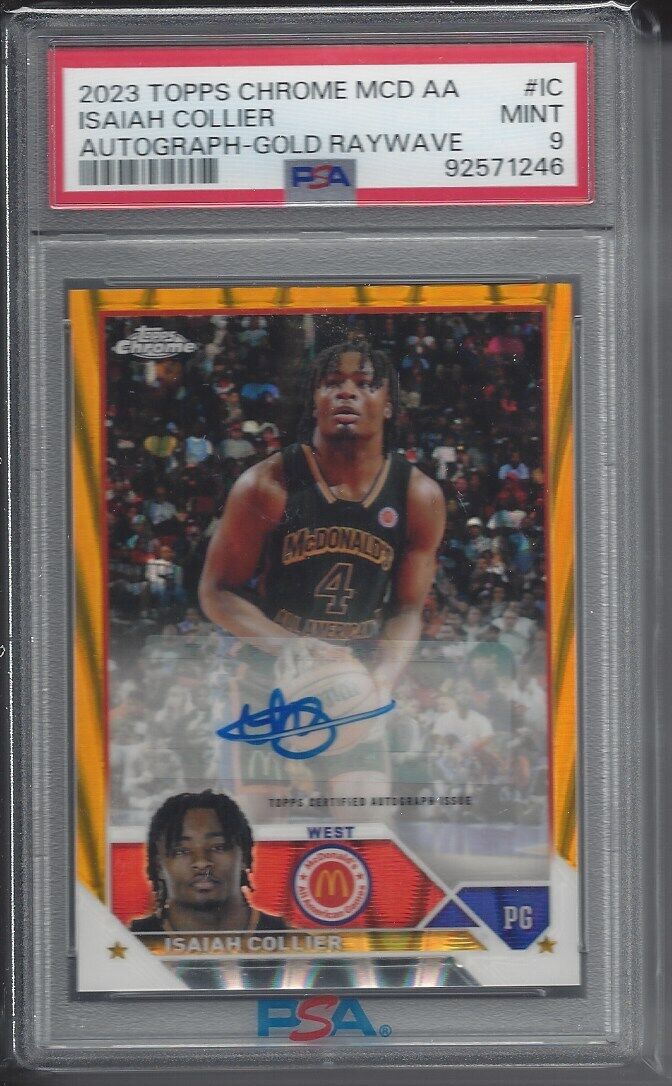 ISAIAH COLLIER 2023 TOPPS CHROME MCDONALDS GOLD RAYWAVE REFRACTOR AUTO /50 PSA 9