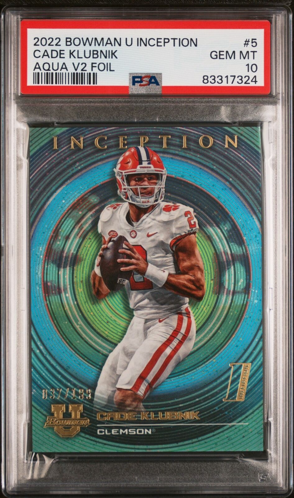 CADE KLUBNIK 2022 BOWMAN U INCEPTION AQUA V2 FOIL #D 37/199 PSA 10 GEM POP 3