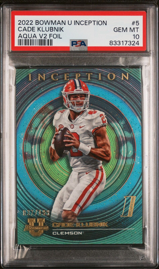 CADE KLUBNIK 2022 BOWMAN U INCEPTION AQUA V2 FOIL #D 37/199 PSA 10 GEM POP 3